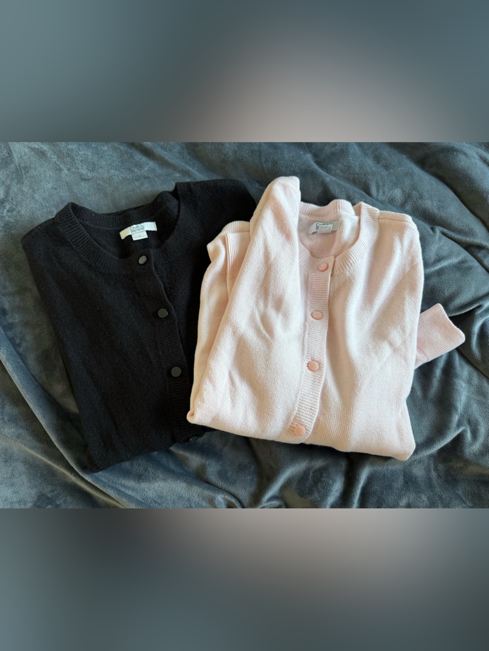 Pair of Women's Button-Front Cardigan Sweater - Black and Light Pink Small